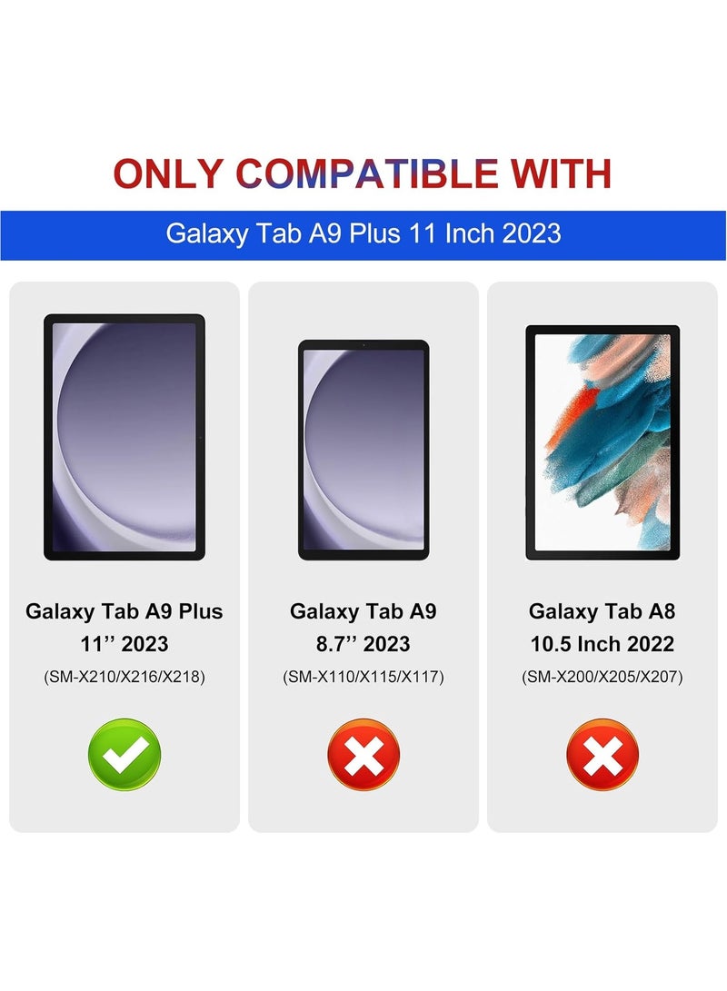 For Samsung Galaxy Tab A9 Plus Case 11 inch 2023 with Screen Protector Shoulder Strap Stand Grip Pencil Holder, Soft Silicone Case
