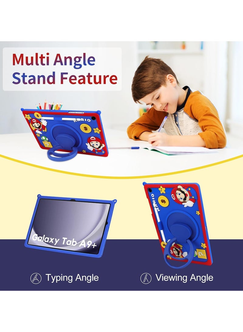 For Samsung Galaxy Tab A9 Plus Case 11 inch 2023 with Screen Protector Shoulder Strap Stand Grip Pencil Holder, Soft Silicone Case