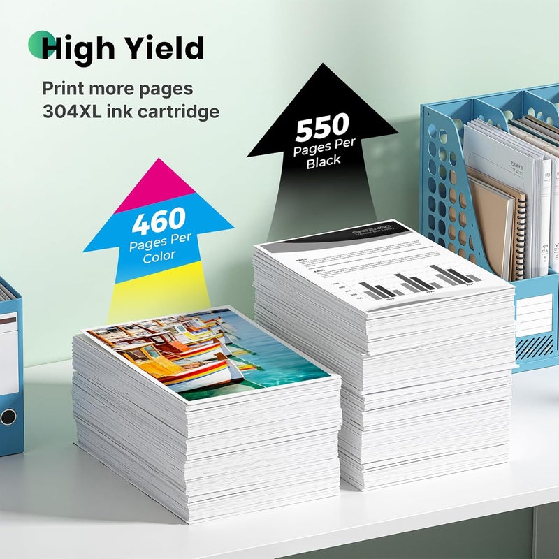 SHEENGO 304XL Ink Cartridges Combo Pack Compatible for HP 304 304XL Ink Cartridges Black and Colour Compatible with HP Envy 5010 5020 5032 5030 5000 DeskJet 3760 3762 2600 2620 2630 2633 3720 (2 Pack) - Image 3