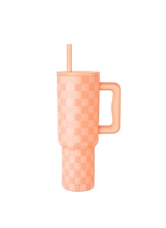 Simple Modern Simple Modern 40 oz Tumbler with Handle and Straw Lid | Leak-Proof Insulated Stainless Steel Water Bottle Travel Mug Cupholder Use | Gifts for Women Her | Trek Signature | Tropical Peach Checkmate  - Image 1