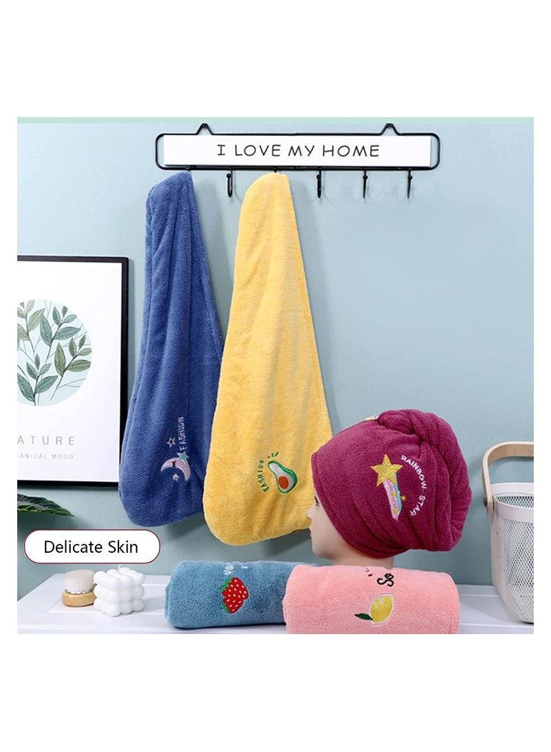 SYOSI 5 Pack Microfiber Hair Drying Towel Super Absorbent Instant Dry Wrap with Button Anti Frizz Soft Bath Shower Cap Head for Girls Women Ladies Kids Long Thick Quickly - Image 2