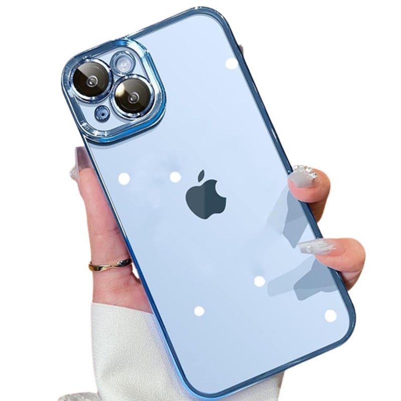 VONZEE Electroplated Clear Transparent Cover For iPhone 15 Case 6.1 inch Luxury Tpu Case Cover Camera Protection For Each Lens Cases (Blue) - Image 1