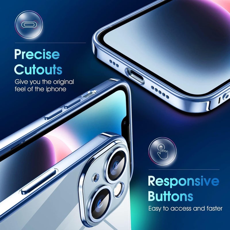 VONZEE Electroplated Clear Transparent Cover For iPhone 15 Case 6.1 inch Luxury Tpu Case Cover Camera Protection For Each Lens Cases (Blue) - Image 5