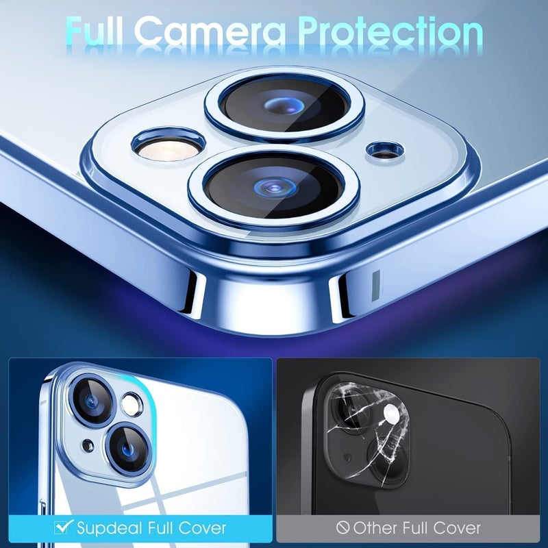 VONZEE Electroplated Clear Transparent Cover For iPhone 15 Case 6.1 inch Luxury Tpu Case Cover Camera Protection For Each Lens Cases (Blue) - Image 3
