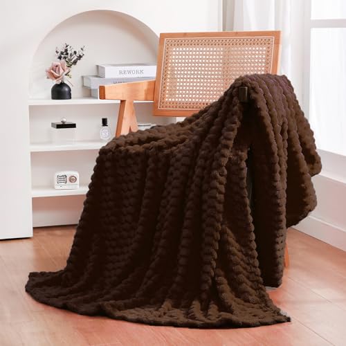 Puncuntex Brown Throw Blanket 5060 inches Fuzzy 3D Jacquard Decorative Flannel Fleece Super Soft Plush Cozy Blanket for Couch Sofa Chair Lightweight - Image 3