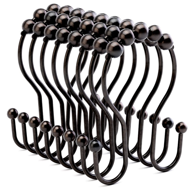 Bathway Shower Curtain Hooks Bronze Shower Curtain Rings Rust Proof Double Hook Shower Curtain Hooks, 12 Pcs Shower Hooks for Shower Curtain, Shower Rings for Curtain Bathroom, Metal Shower Rod Hooks - Image 1