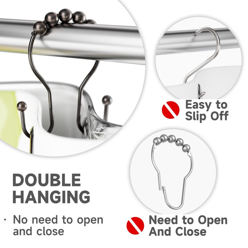 Bathway Shower Curtain Hooks Bronze Shower Curtain Rings Rust Proof Double Hook Shower Curtain Hooks, 12 Pcs Shower Hooks for Shower Curtain, Shower Rings for Curtain Bathroom, Metal Shower Rod Hooks - Image 3