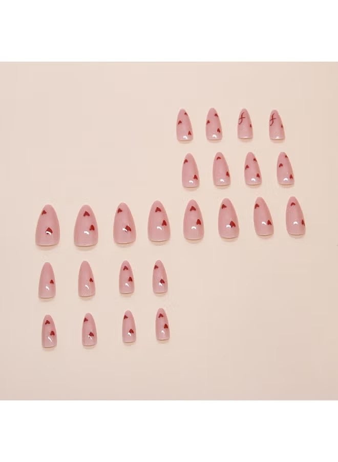 KHAJUL 24 Pcs Lovely Heart Press on Nails Short Medium Fake Nails with Glue Nude Pink False Nails Almond Shape Nails Reusable Stick on Nails Full Cover Artificial Nails for Women Nail Art - Image 4