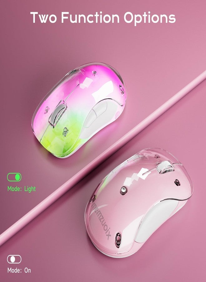 memzuoix 2.4G LED Wireless Mouse, Rechargeable Ergonomic Mouse with Detachable Cover, 1200 DPI Portable Optical Computer Mouse with USB Receiver for Laptop, PC, Desktop and MacBook, 5 Buttons-Pink - Image 2