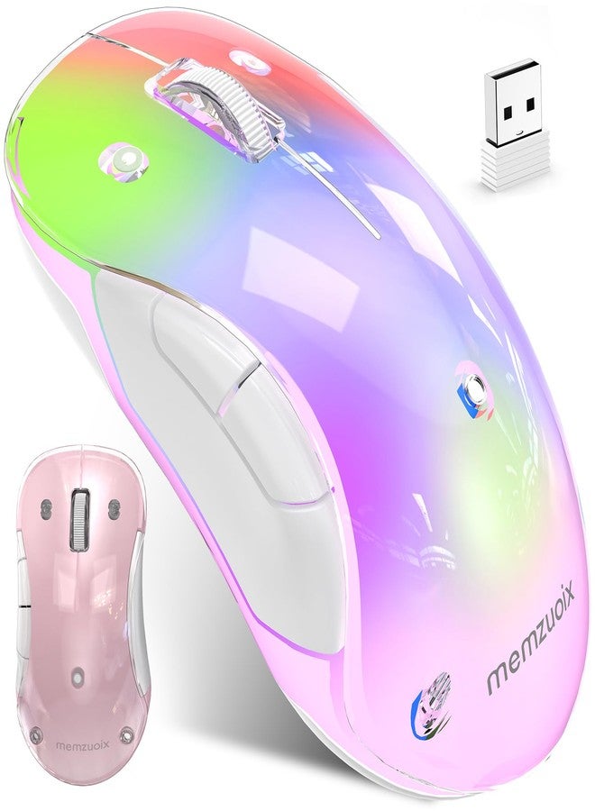 memzuoix 2.4G LED Wireless Mouse, Rechargeable Ergonomic Mouse with Detachable Cover, 1200 DPI Portable Optical Computer Mouse with USB Receiver for Laptop, PC, Desktop and MacBook, 5 Buttons-Pink - Image 1