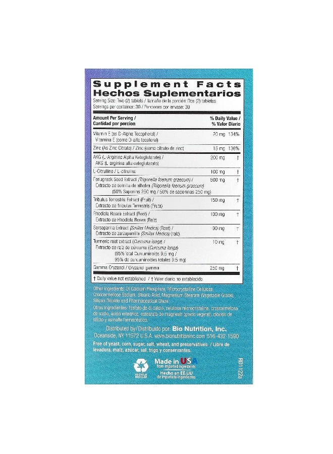Bio Nutrition Bio Nutrition, Testosterone Wellness, For Men, 60 Tablets - Image 2