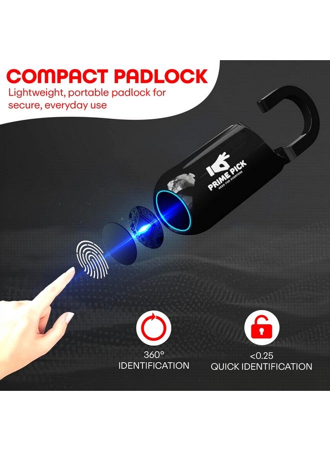 PRIME PICK قفل بصمة الإصبع الآمن من برايم بيك، قفل صغير أسود قابل لإعادة الشحن عبر USB بدون مفتاح للجيم، خزانة المدرسة، باب المنزل، أمتعة السفر، حقيبة الظهر (أسود، 1 عبوة) - Image 5