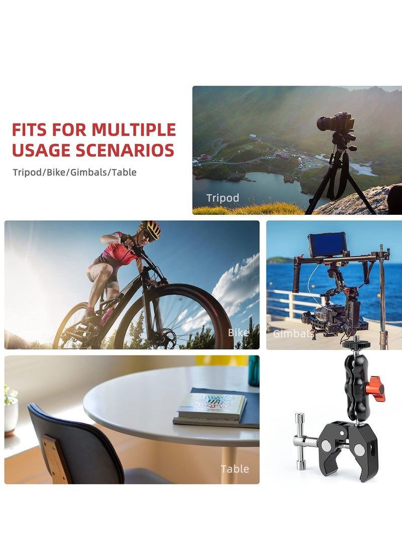 KASTWAVE Super Camera Clamp Mount 3/8" thread and 1/4" Screw with 360° Ballhead Magic Arm for DSLR Camera / LED - Image 2