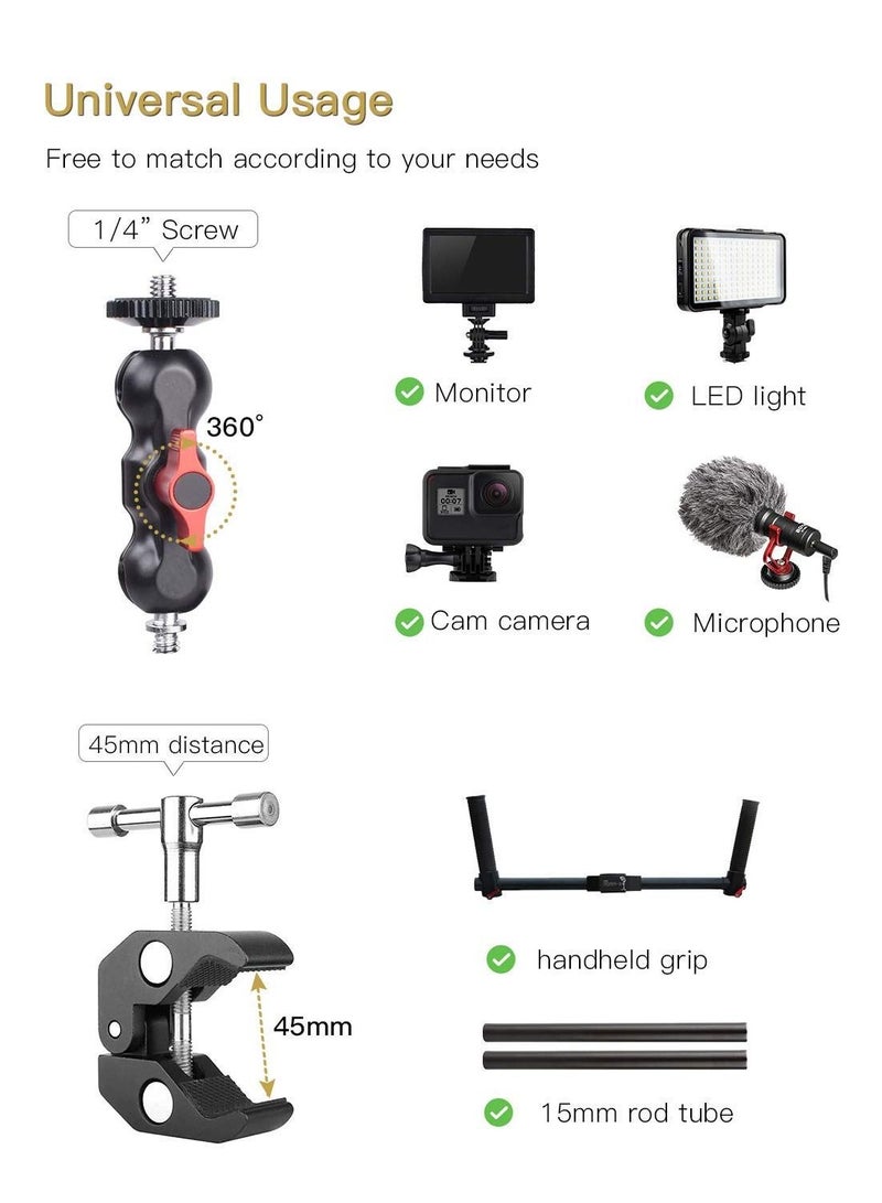 KASTWAVE Super Camera Clamp Mount 3/8" thread and 1/4" Screw with 360° Ballhead Magic Arm for DSLR Camera / LED - Image 4