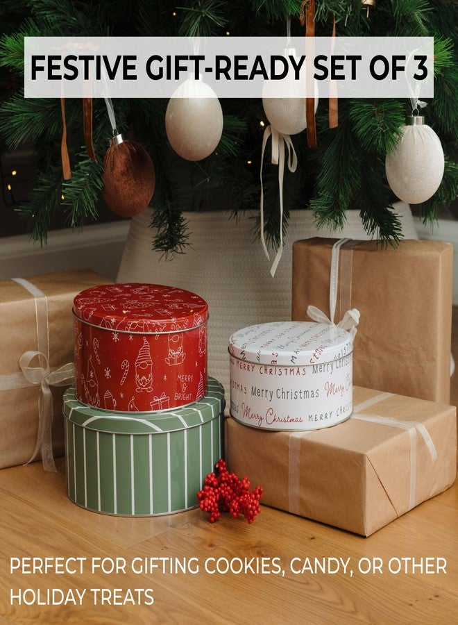 KIBAGA Beautiful Christmas Cookie Tins Set Of 3 - Cute Containers Are Perfect To Share Delicious Homemade Cookies, Candy Or Cupcakes With Friends & Family - Sturdy Boxes With Lids For Holiday Gift Giving - Image 4