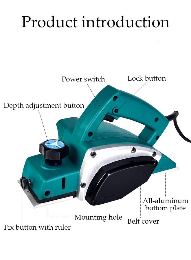 DUNISO Wood Planer, Electric, Portable Handheld Wood Surface Planing Tool, Wood Polishing Craft Planer, Adjustable Depth, Suitable For Woodworking Home Diy, Planing Width 82mm, Woodworking Power Tool, Home Benchtop Sub-Electric Push Planer Press Planer - Image 3