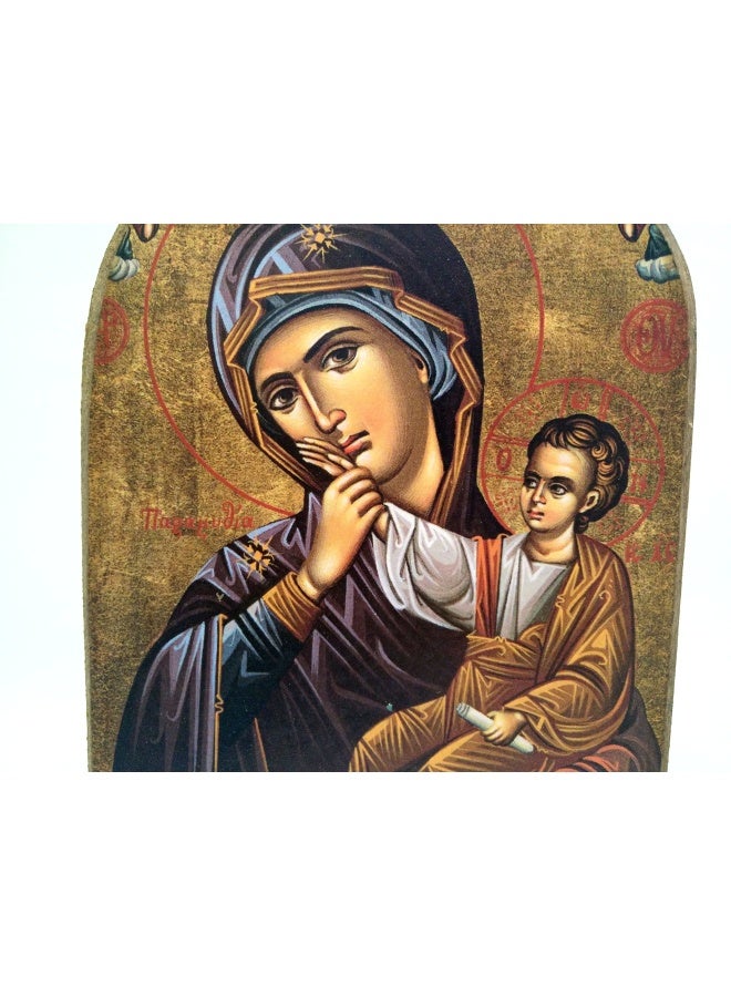 Iconsgr Handmade Wooden Greek Christian Orthodox Mount Athos Icon of Virgin Mary Mp2 - Image 3