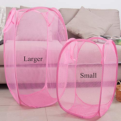 DurReus Foldable Extra Large Collapsible Net Hampers for Storage Blankets Pop-Up Mesh Baskets Commercial Laundry Sorters for Rv,Dorm,Pink - Image 4