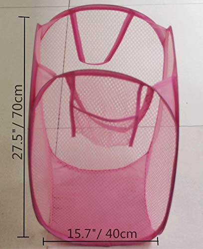 DurReus Foldable Extra Large Collapsible Net Hampers for Storage Blankets Pop-Up Mesh Baskets Commercial Laundry Sorters for Rv,Dorm,Pink - Image 2