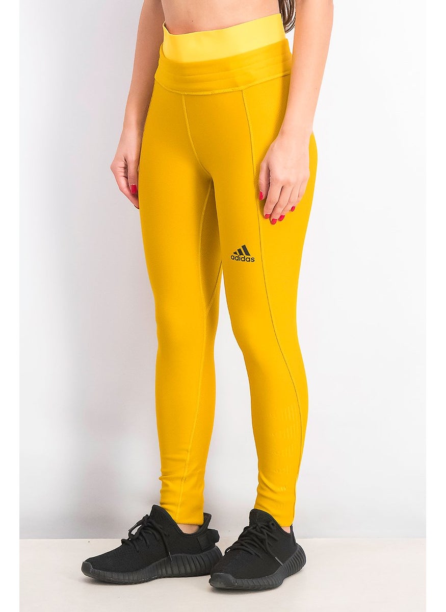 Adidas - Women Brand Logo Alphaskin Cold Long Tights, Gold - Image 1