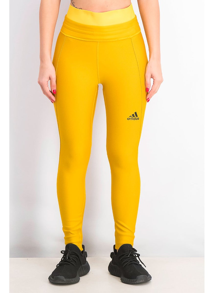 Adidas - Women Brand Logo Alphaskin Cold Long Tights, Gold - Image 1