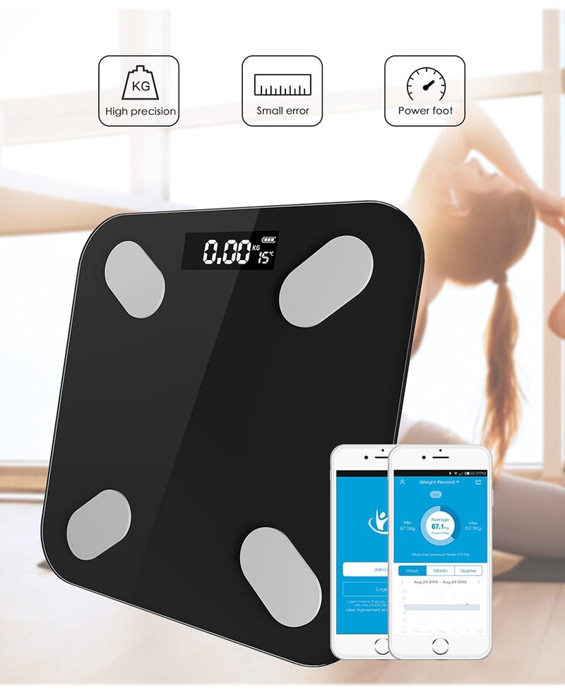 Bluetooth Smart Electronic Body Fat Scale with High Precision Sensors - Black - Image 3