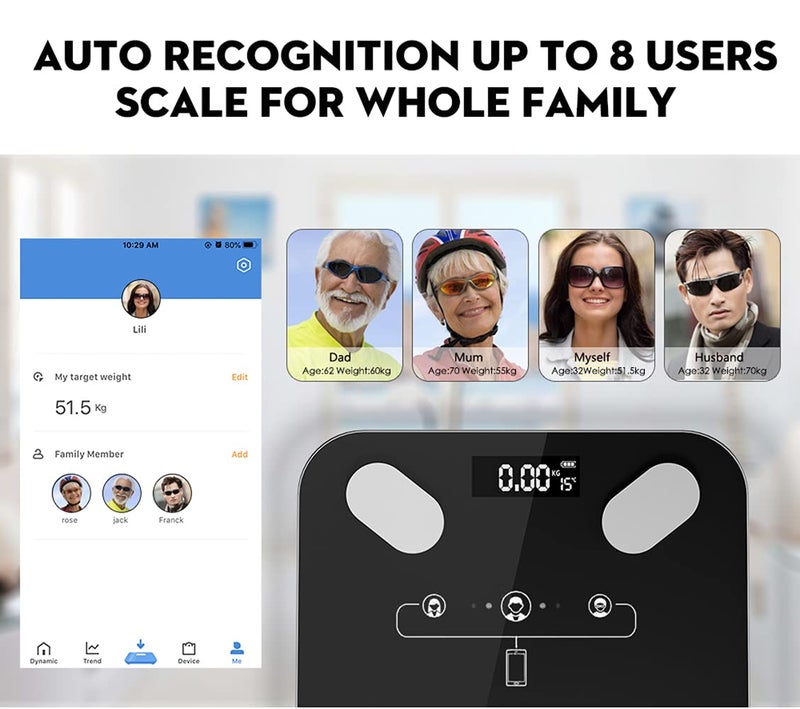 Bluetooth Smart Electronic Body Fat Scale with High Precision Sensors - Black - Image 5