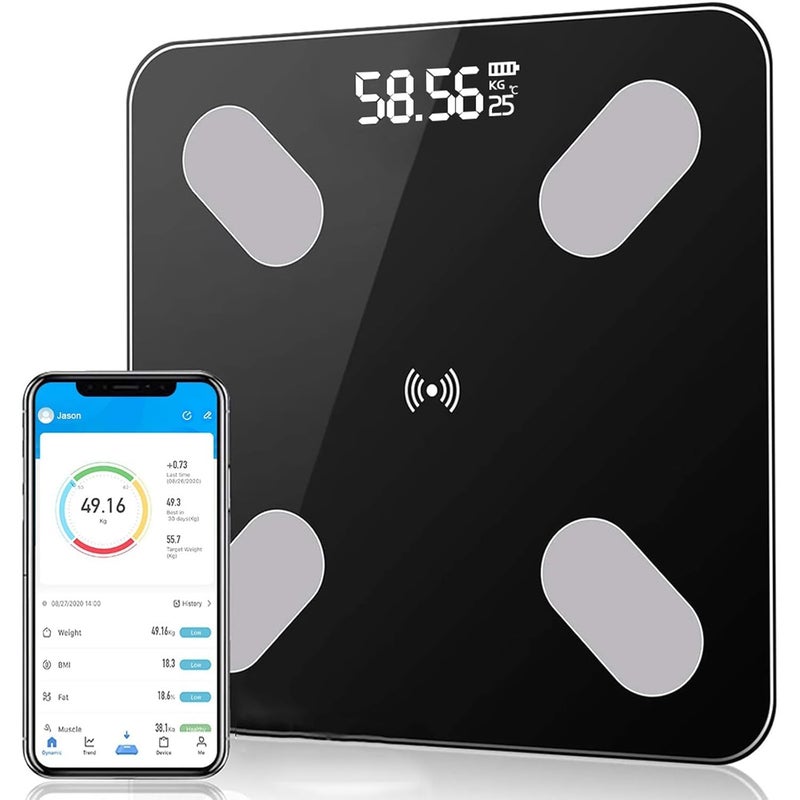 Bluetooth Smart Electronic Body Fat Scale with High Precision Sensors - Black - Image 1