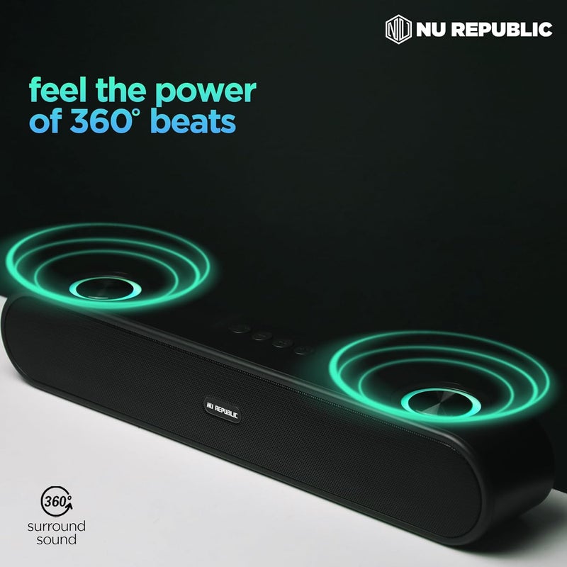نو ريبابليك مكبر صوت بلوتوث Party Box 16، شريط صوتي بتقنية X-Bass، وقت تشغيل يصل إلى 10 ساعات، أضواء LED متعددة RGB، خرج 16 واط (أسود، قناة 2.0) - Image 5
