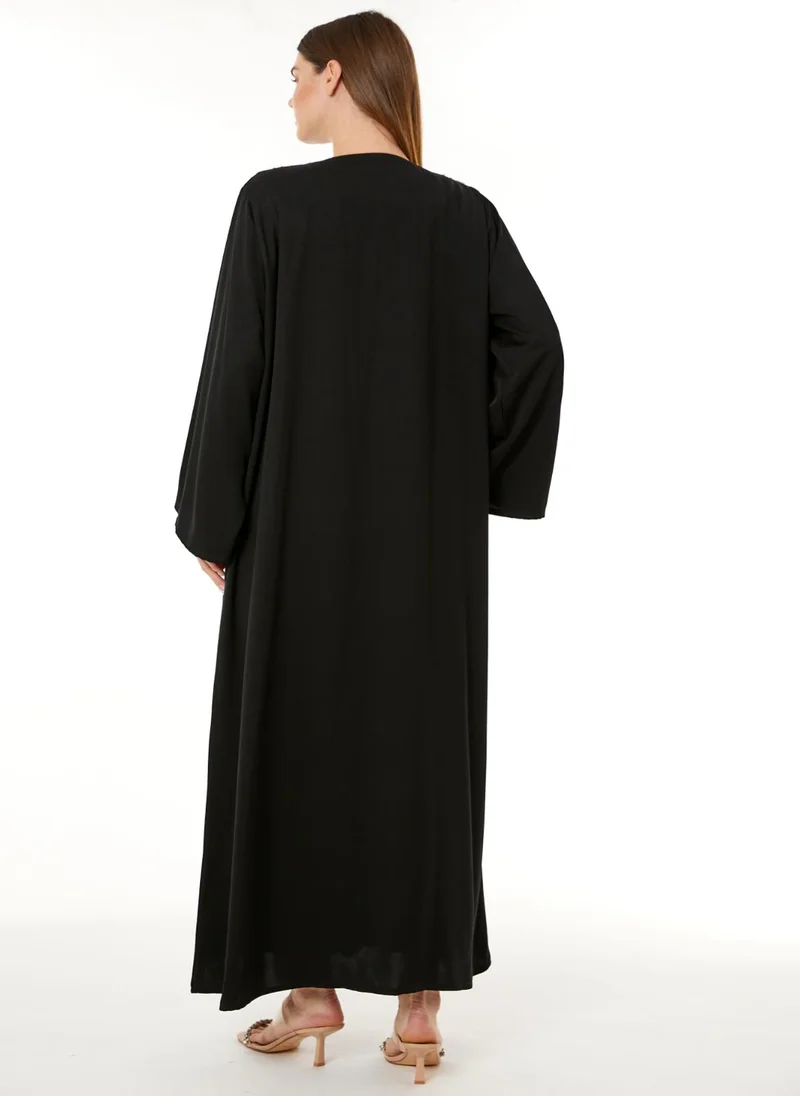 Moistreet  Black Korean Nida Hand Embellished Abaya for Women | Best Price UAE