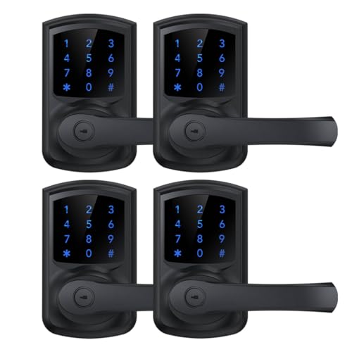 HIDALIFE Keyless Entry Door Lock with Keypad and Handle for Front Doors, Touchscreen, Anti-peep Password, Auto-Locking, Matte Black 4 Pack - Image 1