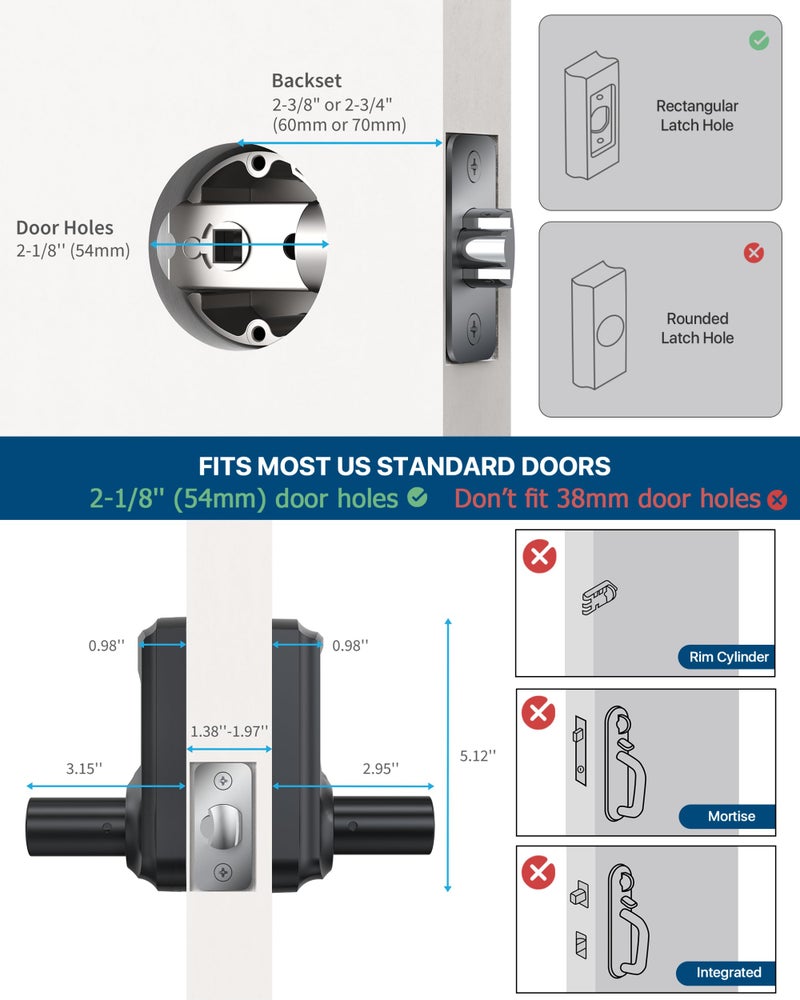 HIDALIFE Keyless Entry Door Lock with Keypad and Handle for Front Doors, Touchscreen, Anti-peep Password, Auto-Locking, Matte Black 4 Pack - Image 5