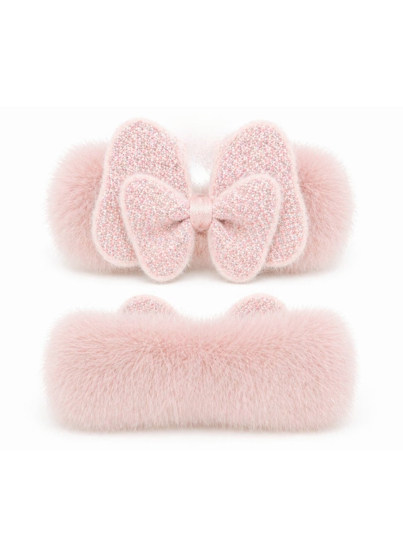 Baby Pink Faux Fur Bow Hair Tie - Image 1