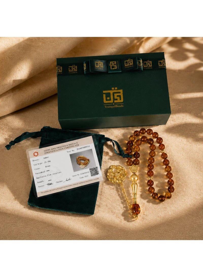 TranquilBeads Natural Burmese Amber Tasbih with Certificate, 33-Bead Misbaha Prayer Beads with Gift Box for Men, Father or Husband, Ramadan, Eid and Birthday Gift - Image 2