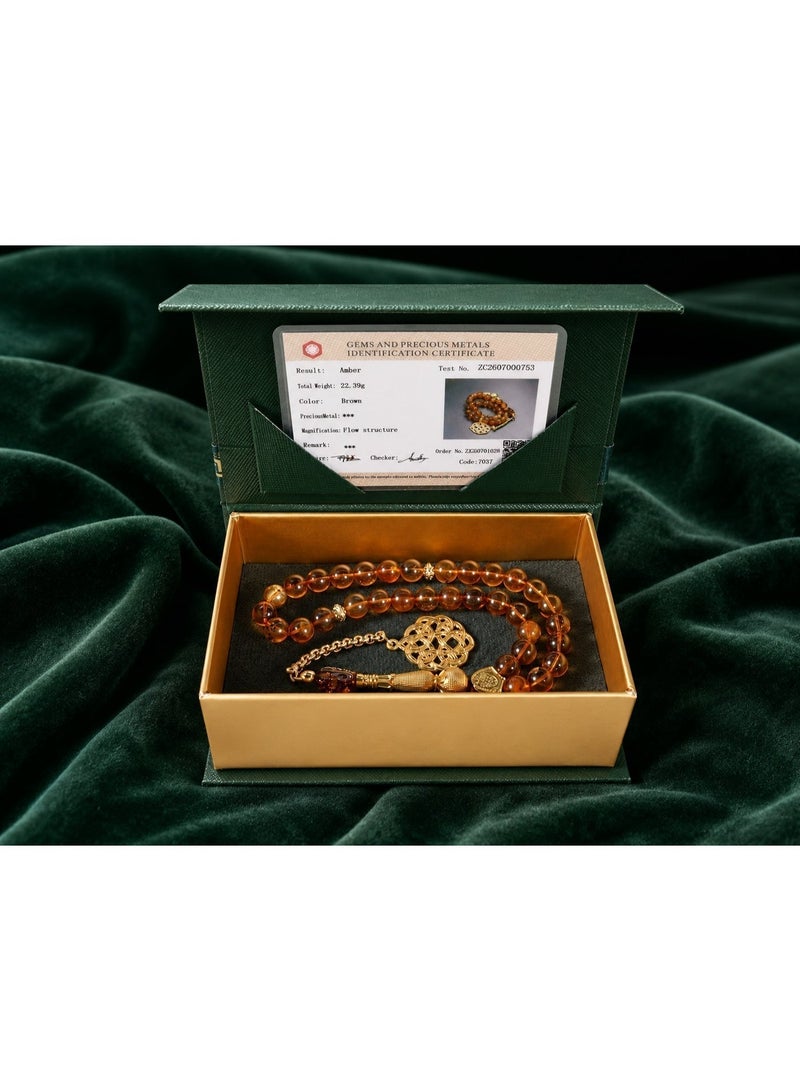 TranquilBeads Natural Burmese Amber Tasbih with Certificate, 33-Bead Misbaha Prayer Beads with Gift Box for Men, Father or Husband, Ramadan, Eid and Birthday Gift - Image 3