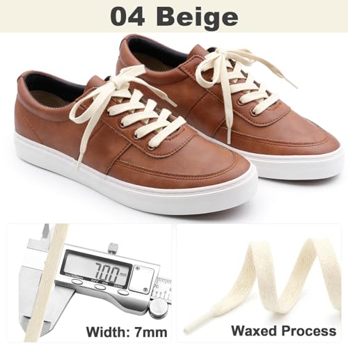 DELELE Flat Waxed Cotton Shoelaces: 39 inch Beige Wax Shoe Laces for Sneakers Boot 2 Pair - Image 3