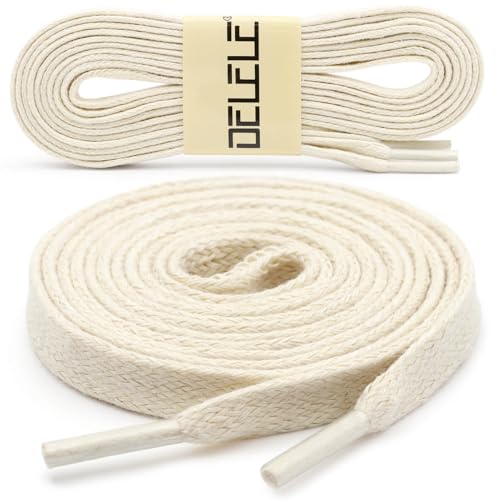 DELELE Flat Waxed Cotton Shoelaces: 39 inch Beige Wax Shoe Laces for Sneakers Boot 2 Pair - Image 2