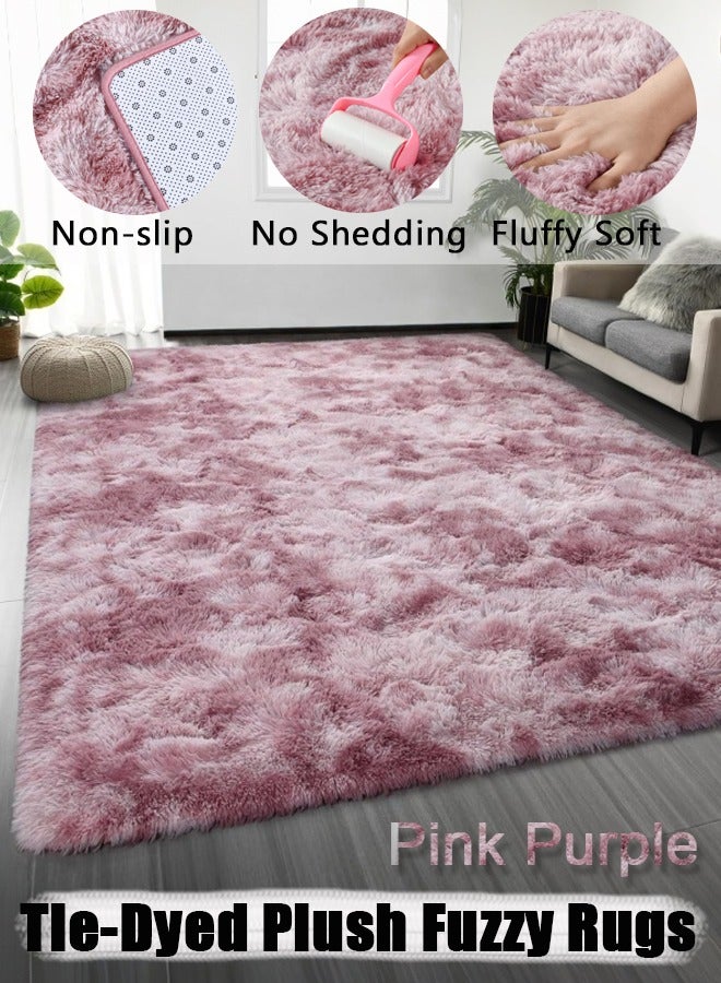 Large Shag Area Rugs , Tie-Dyed Plush Fuzzy Rugs for Living Room, Ultra Soft Fluffy Furry Rug for Bedroom, Indoor Carpet Nursery Rugs for Kids Room Home Decor, Pink Purple - Image 1
