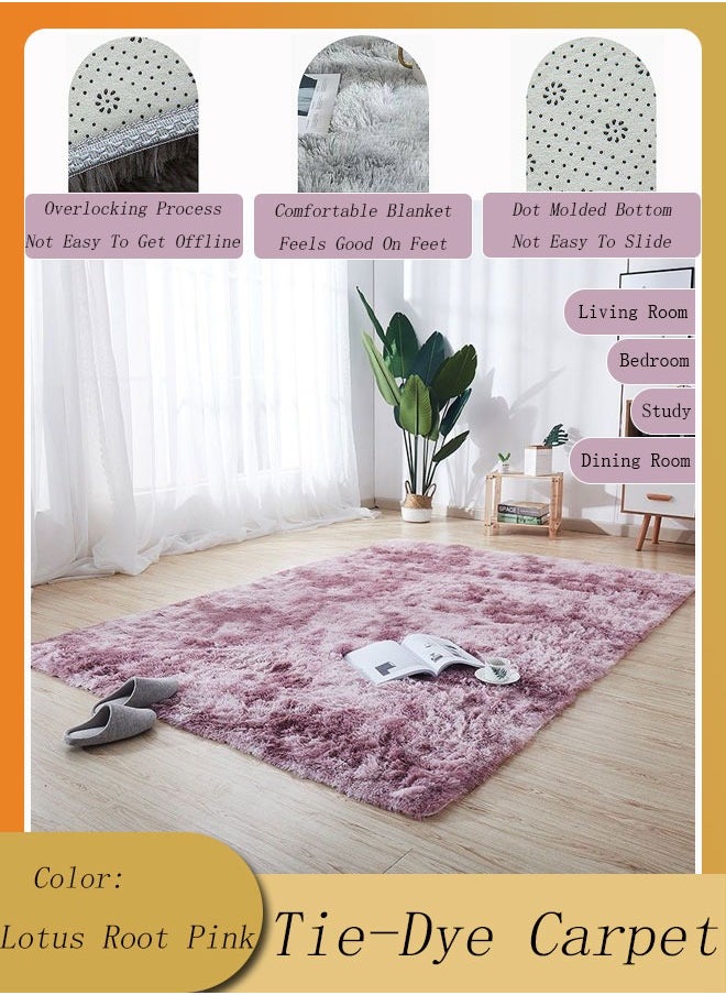 Generic Gradual Change Tie-Dye Carpet Super Soft Rugs Fluffy Plush Carpets Simple Modern Household Comfortable Floor Rug Dirt-Resistant Decor Non-Slip Machine Washable Carpet Lotus Root Pink  - Image 1