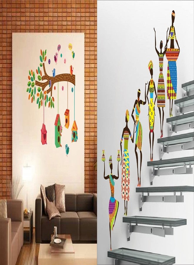 Walltech Set of 2 Wall Sticker Bird House On A Branch and Tribal Lady Wall Sticker - Image 1