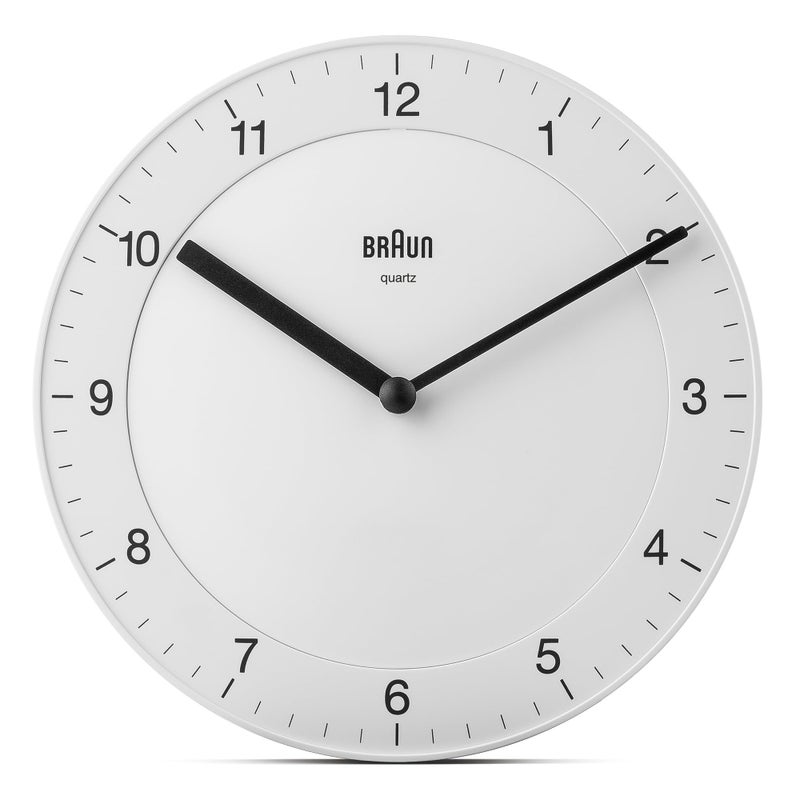 Braun Classic Analogue Wall Clock with Quiet Quartz Movement Easy to Read 20cm Diameter in White Model BC06W