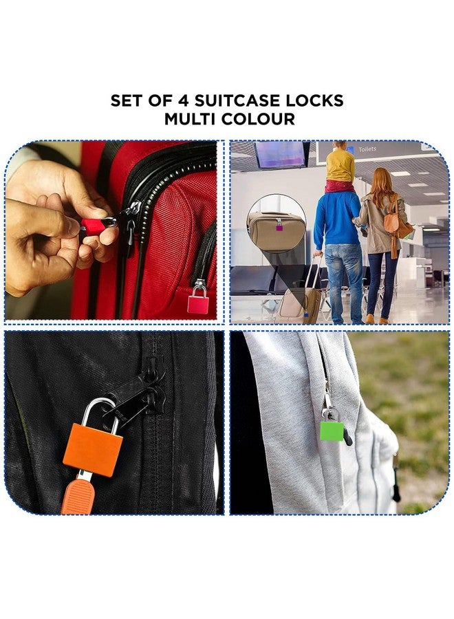 NFI essentials Set of 4 Suitcase Locks, Multicolor Luggage Padlocks Set, Lock with Keys, Small Luggage Locks, Mini Locker, Zipper Lock, Tiny Locker for School Gym Backpack - Image 2