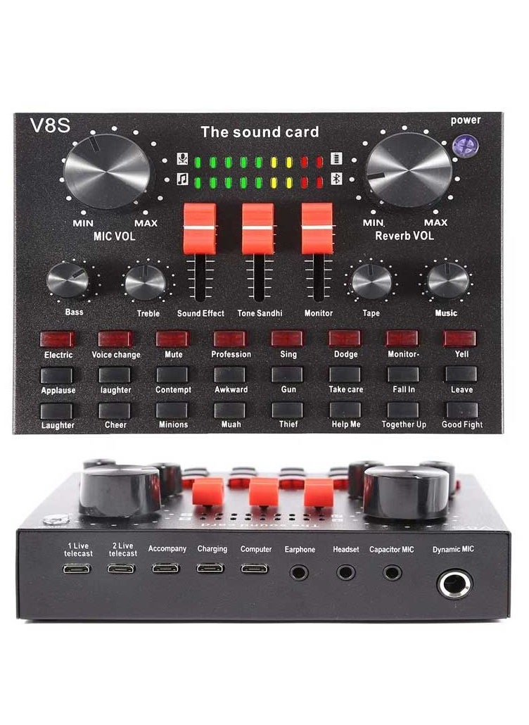 V8s Professional Condenser Microphone With V8S Live Sound Card And Studio Recording Broadcasting Set Black/Gold  - Image 2