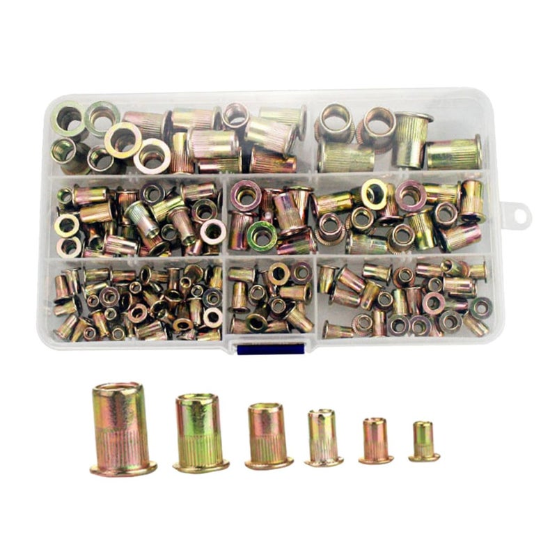 150pcs Galvanized Steel Rivet Insert Flat Head Threaded Nut M3-m10 Assortment Kit Stainless Steel Riveted Nut for Industrial Fastening Applications - Image 1