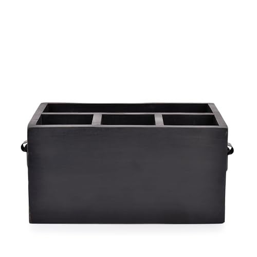 EDHAS Mango Wood 4 Compartment Flatware Caddy, Cutlery Utensil Holder with Napkin Holder for Kitchen, Dining, Picnics (10" x 6" x 5") - Image 3
