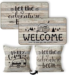 M-Qizi M-Qizi Welcome to Our Rolling Estate Decorative Doormat 17Ã¢â‚¬ÂX30Ã¢â‚¬Â,Happy Camper Let The Adventure Begin - Image 1