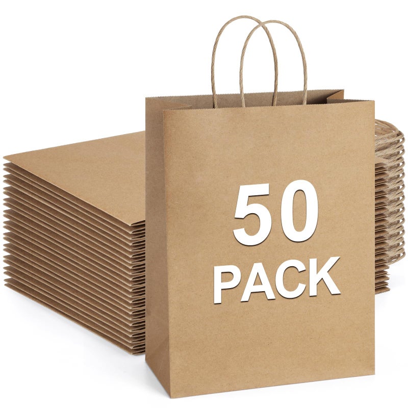 BagDream Gift Bags 10x5x13 50Pcs Brown Kraft Paper With Handles  Merchandise Retail Party Favor Shopping Bulk 100 Recycled Paper Sacks