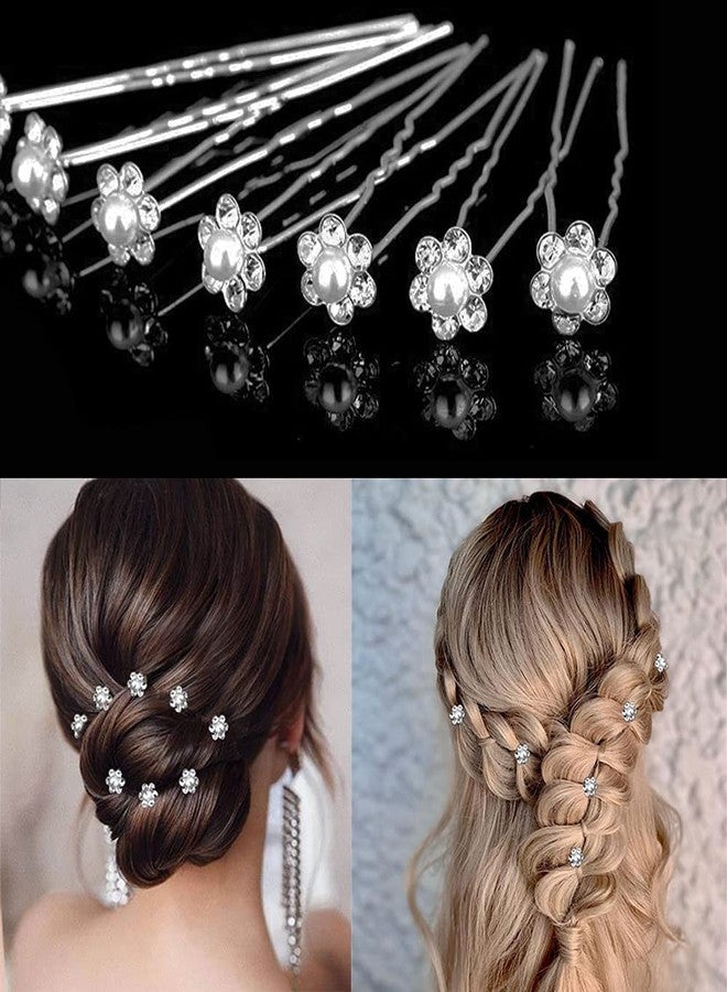 BetterJonny 40Pcs Bridal Wedding Hair Pins, BetterJonny Rhinestone Flowers Pearl Hair Clips Accessories U-Shaped Hairpins for Women Girls Wedding Hairstyles - Image 3