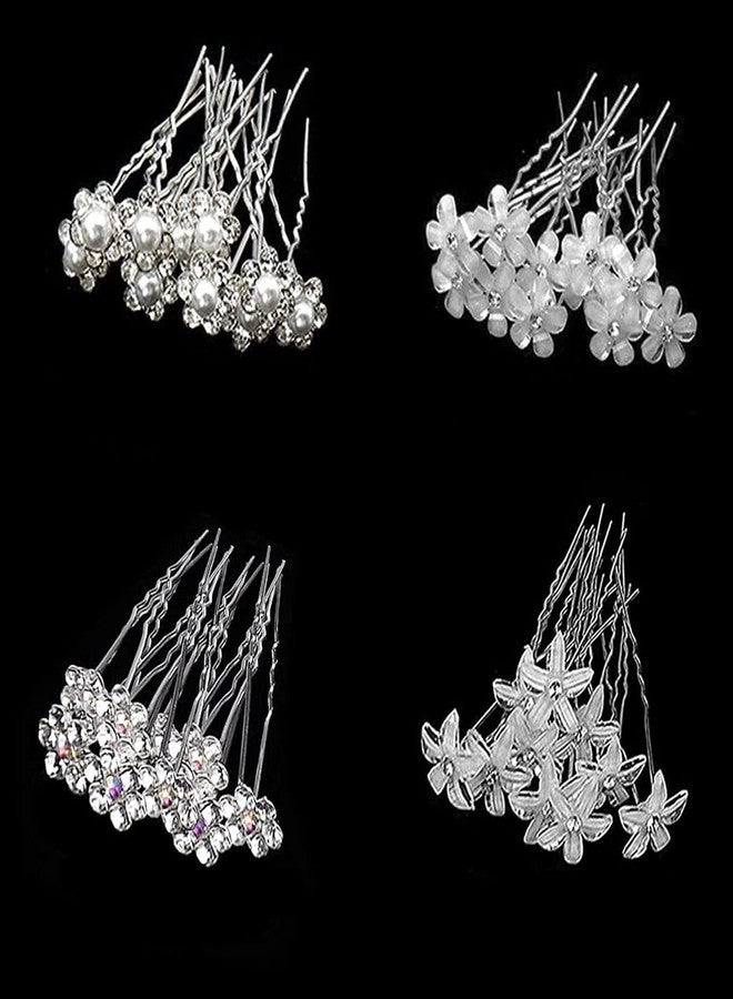 BetterJonny 40Pcs Bridal Wedding Hair Pins, BetterJonny Rhinestone Flowers Pearl Hair Clips Accessories U-Shaped Hairpins for Women Girls Wedding Hairstyles - Image 1