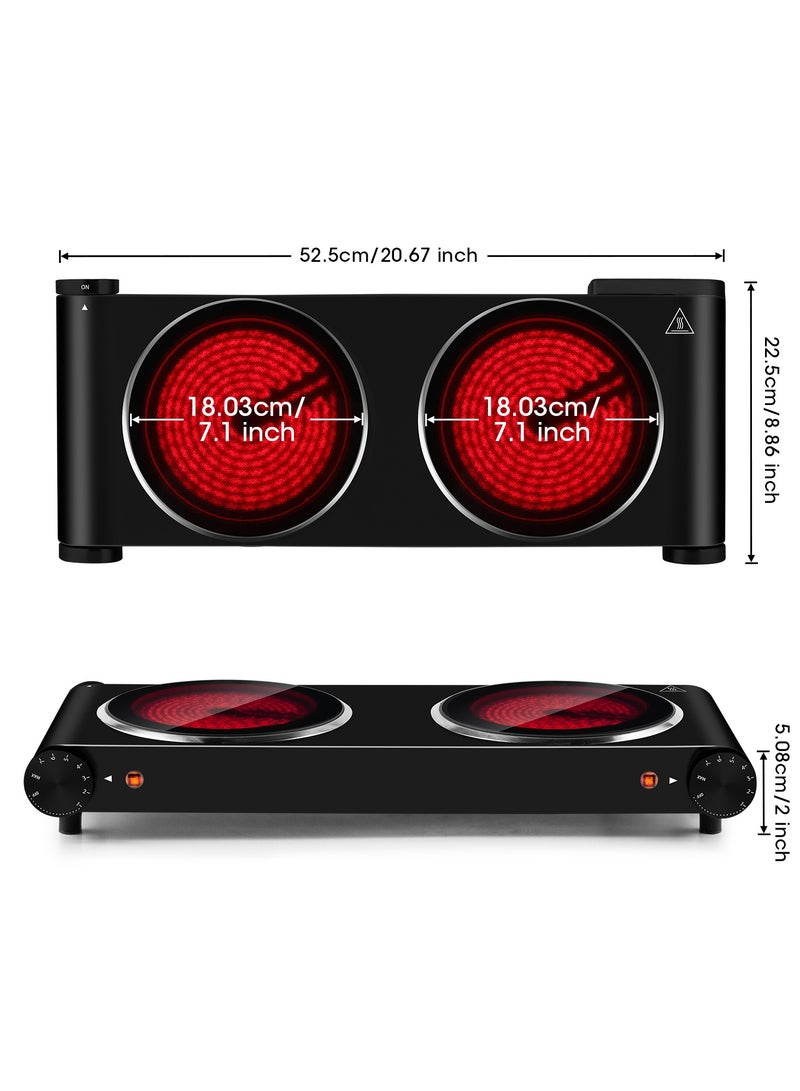 كوسيماكس موقد كهربائي، لوحة مزدوجة بالأشعة تحت الحمراء 1200 واط & 1200 واط، درجة حرارة قابلة للتعديل بشكل مستقل، من الفولاذ المقاوم للصدأ، متوافق مع جميع أنواع أواني الطهي، مناسب للاستخدام المنزلي، أسود. - Image 3